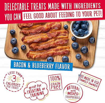 Charlee Bear Crunch Grain Free Dog Treats, Bacon and Blueberry, 8 Ounce Resealable Bag, Low Calorie Training Treats for Dogs, Limited Ingredient, Healthy, Crunchy Dog Snacks, Made in USA