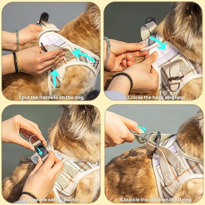 Dog Harness for Small Dogs - Plaid No Pull Dog Vest Harness and Leash Set - Step in Reflective Adjustable Soft Mesh Full Body Dog Harness for Walking, Running, Training...
