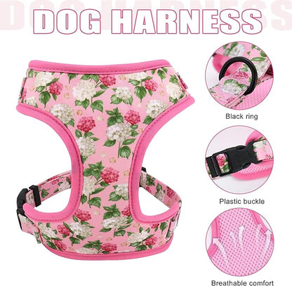 Beirui Cute Girl Dog Collars, Harnesses & Leashes Set - Adjustable Dog Collar and Leash Set with Flower - Soft Mesh Dog Vest Harness for Puppies Small Medium Dogs (Pink,XS)