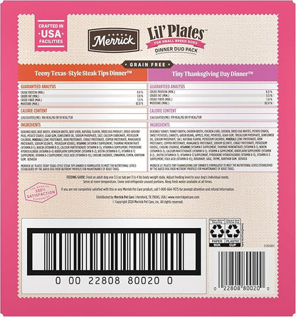 Merrick Lil’ Plates Grain Free Dinner Duos Soft Natural Wet Small Dog Food Variety Pack,Beef and Turkey - 2.6 lb. Tubs,(Pack of 24)