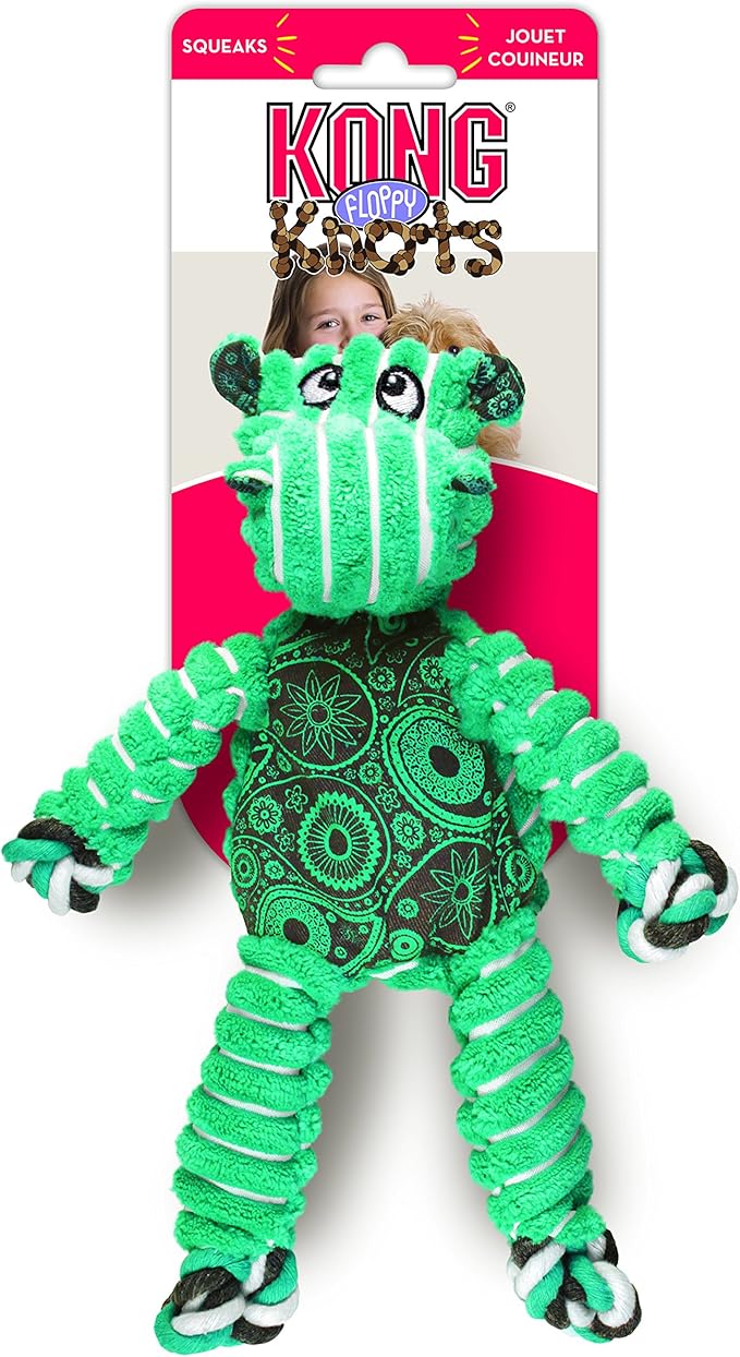 KONG Floppy Knots - Knotted Rope Dog Toy Entices Play - Tug Toy Satisfies Natural Instincts - Dog Supplies with Floppy Design & Minimal Stuffing - Hippo, for Medium/Large Dogs