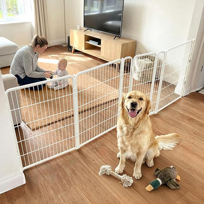 FXW Dog Gate Extra Wide Designed for Indoor Use, Adjustable Width Up to 111-inch Wide (40" H 4 Wire Panels for Medium and Large Dogs), White