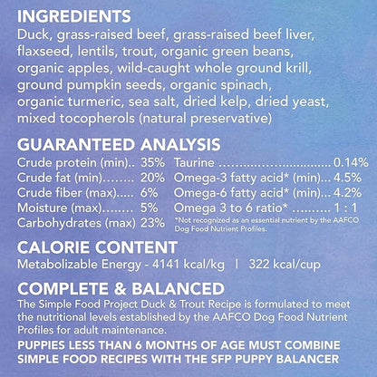 Simple Food Project - Duck & Trout Recipe - Freeze Dried Raw Food for Dogs - 48oz