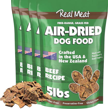 Real Meat Air Dried Dog Food w/ Real Beef - Four 5lb Bags of USA-Crafted Grain-Free Real Meat Dog Food Sourced from Hormone-Free, Grass-Fed Beef - Digestible, Natural, High Protein