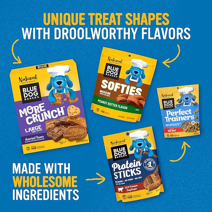 Blue Dog Bakery More Crunch Biscuits | Large, Crunchy Peanut Butter Flavor Treat | Natural Healthy Dog Treats - 18 oz (Pack of 6)