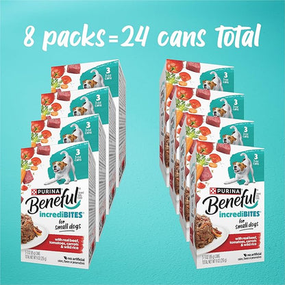 Purina Beneful Small Breed Wet Dog Food With Gravy, IncrediBites with Real Beef - (8 Packs of 3) 3 oz. Cans