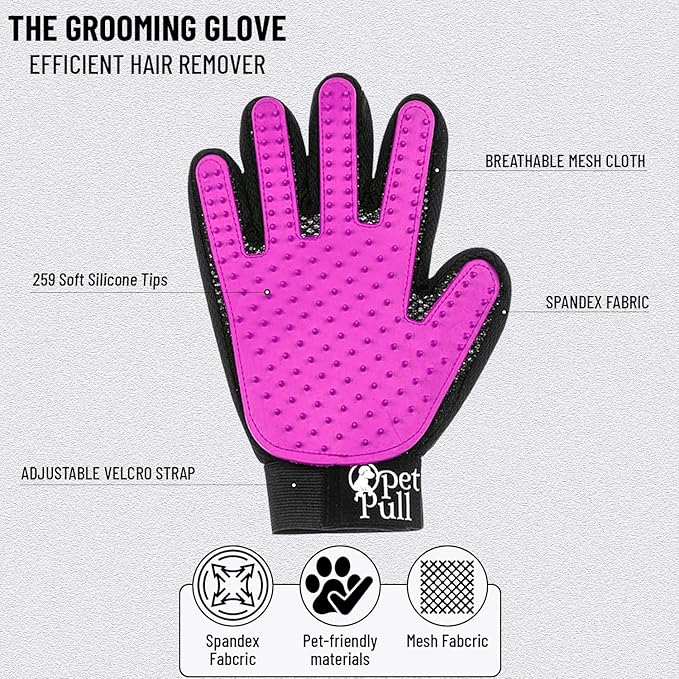 Complete Professional Pet Grooming Kit With Hair Removal Tool, Gloves, Self Cleaning Slicker Brush, and Pro Dog Deshedder Comb to Reduce Shedding (Pink)