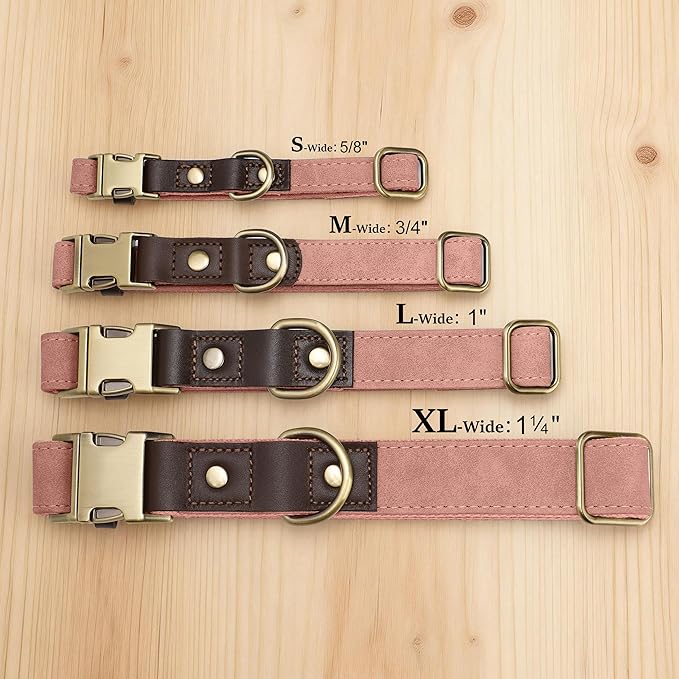 Didog Soft PU Leather Dog Collar for Large Dogs,Classic Adjustable Wide Pink Dog Collars with Quick Release Metal Buckle,Easy Clean and Comfortable with Nylon Lining,Pink,XL Neck 20-27", Width 1¼"