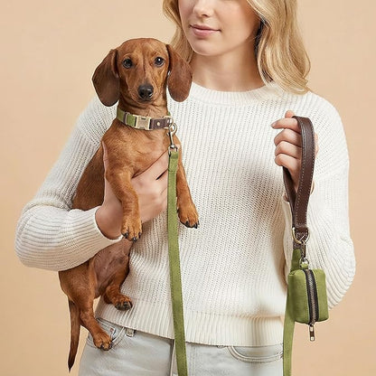 Didog Soft PU Leather Dog Collars for Small Dogs,Classic Adjustable Dog Collars with Quick Release Metal Buckle,Easy Clean and Comfortable with Nylon Lining,Olive Green,S Neck 11-15"