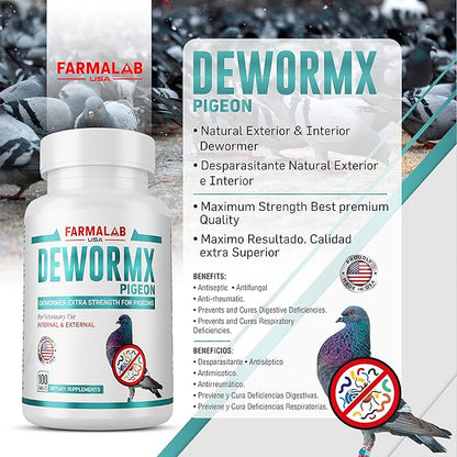 Farmalab Natural Dewormer Internal & External 100 Tabs Poultry - Vitamin for Poultry Rooster Hen Chicken Baby Chick Doves Pigeons and All Caged Birds (Pigeon Doves Squail)