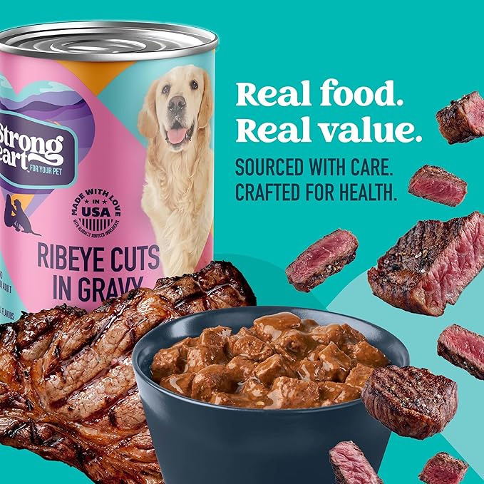 A Strong Heart Wet Dog Food, Ribeye Cuts in Gravy, Made with Real Beef, Made in The USA, 13.2 oz Can (Pack of 12)