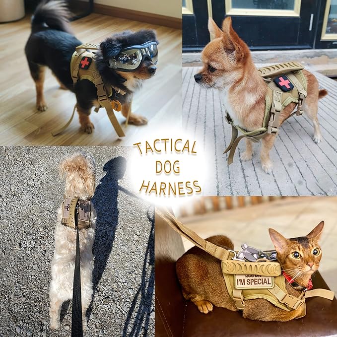 Tactical Dog Harness Tactical with Rubber Handle K9 Military Adjustable Puppy Pet Vest Harness for Outdoor Training XS (Brown Harness)