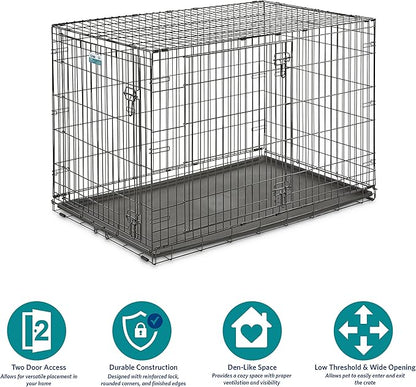 MidWest Homes for Pets 48-Inch iCrate for Extra-Large Breeds, 90-110 lbs, Double Door Folding Dog Crate with Divider Panel, Leak-Proof Tray & Secure Latches, Portable, Durable & Easy to Assemble