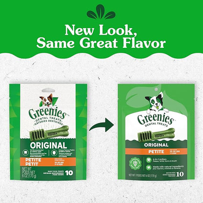 Greenies Veterinarian-Recommended Adult Natural Dental Dog Treats Petite Size, Dog Dental Chews, Original Flavor, 6 oz. Pack, 10 Count