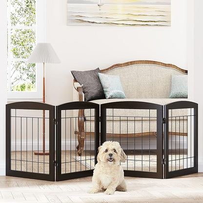 Dog Gate - 4 Panel Foldable Pet Gate Indoor for Doorways, House, Stairs, Freestanding Gate for Dogs - 80x24 -Inch Puppy Safety Fence by PAWLAND, Espresso