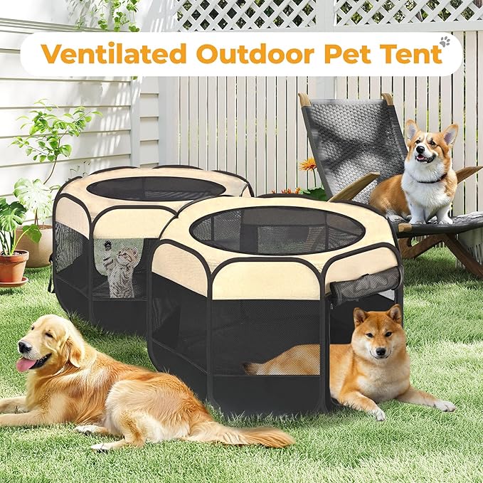 EighteenTek® 2-in-1 Pop Up Cat Playpen, Assembly-Free Dog Puppy Pet Playpen, Indoor Outdoor Cats Enclosed, Cat Tent House Crate Cage, Portable & Foldable Playpen for Kittens(No Divider, Unified Space)
