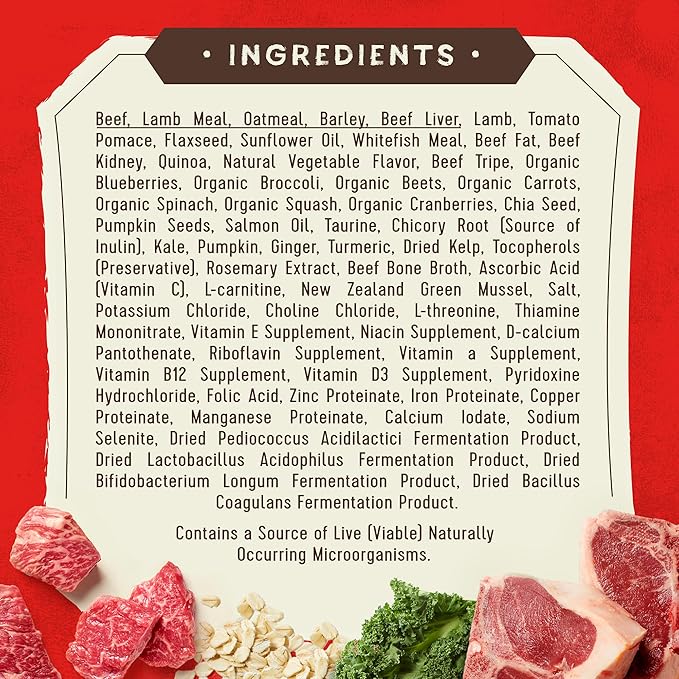 Stella & Chewy's SuperBlends Raw Blend Wholesome Grains Grass-Fed Beef, Beef Liver & Lamb Recipe with Superfoods, 21 lb. Bag