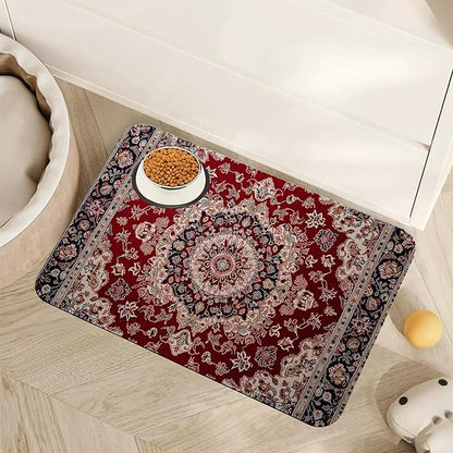 Vintage Carpet Boho Pet Feeding Mat,Absorbent Quick-Dry Cat Dog Food and Water Bowl Mats,Non-Slip Rubber Backing Mat,Cat Dog Accessories Supplies 12"x20"