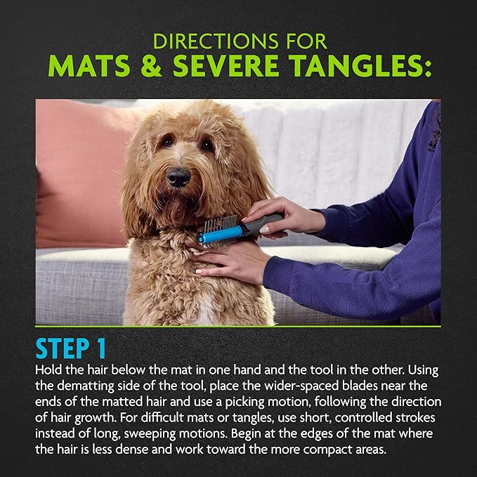 FURminator 2-in-1 Doodle Grooming Tool for Dogs, 1 Count, Dematting Tool with Comb for Mats, Tangles & Maintenance on Curly, Long, Silky & Wiry Coats