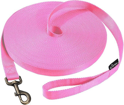 HIKISS Long Dog Leash Obedience Recall Training Agility Lead with Thickening Material for Large Dog - 15ft 20ft 30ft 50ft 100ft Training Leash(Pink 15ft)