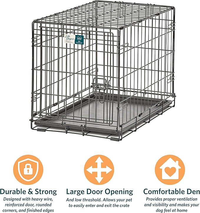 MidWest Homes for Pets 24-Inch LifeStages Crate for Small Breeds, 12-20 lbs, Single Door Folding Dog Crate with Divider Panel, Leak-Proof Tray & Secure Latch, Heavy-Duty & Easy to Assemble