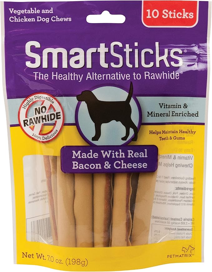 SmartBones SmartSticks, Treat Your Dog to a Rawhide-Free Chew Made With Real Bacon and Cheese, 10 count