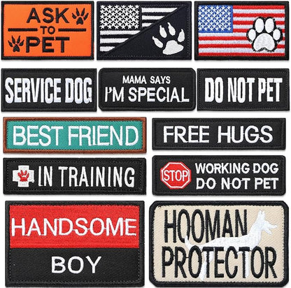 Chunyin 12 Pieces Dog Patches for Service Dog Vest Removable Tactical Harness Service Puppy Embroidered in Training Animal Working Puppy Patch for Vest Harnesses Collars Leashes