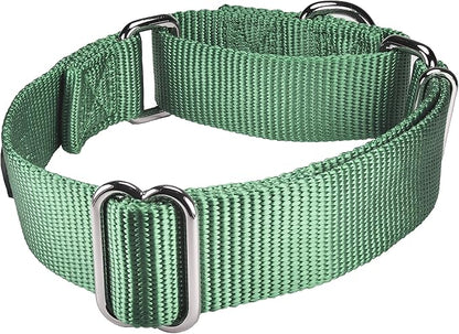 Mikivery Martingale Dog Collar Nylon Adjustable and Safety Training Metal Buckle Dogs Collars for Small Medium and Large Breed(Emerald,L)