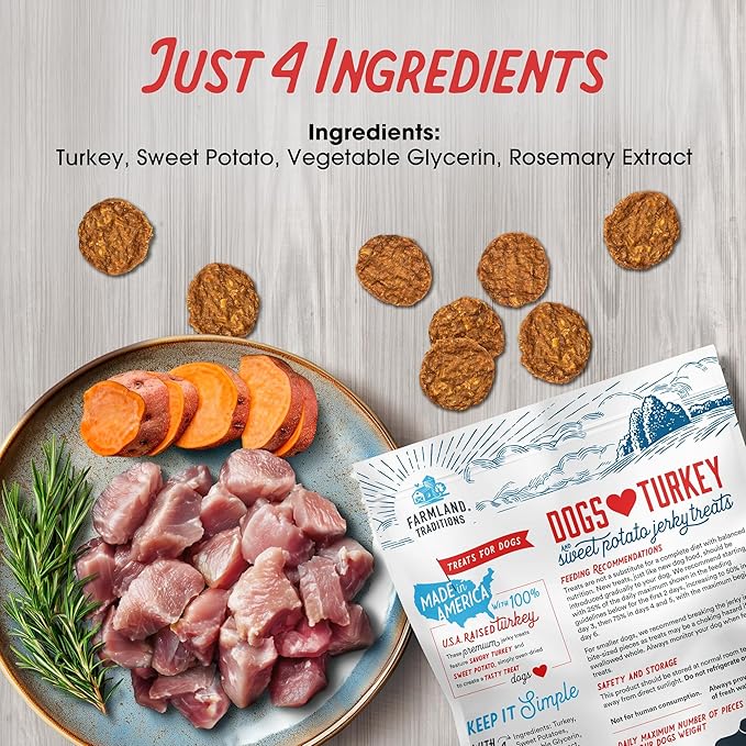 Farmland Traditions Filler Free Dogs Love Turkey & Sweet Potato Premium Jerky Treats for Dogs, 1 lb. Bag