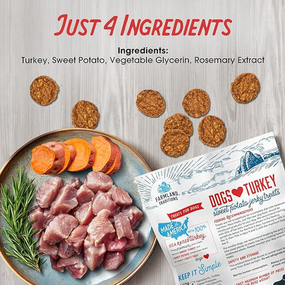 Farmland Traditions Filler Free Dogs Love Turkey & Sweet Potato Premium Jerky Treats for Dogs, 1 lb. Bag