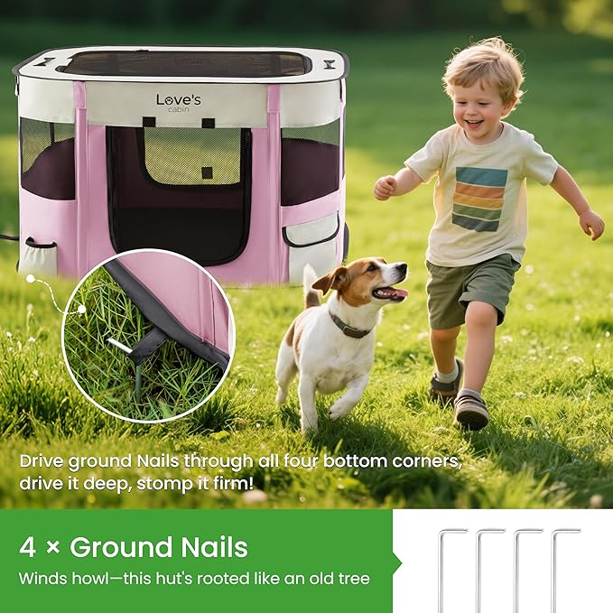 Love's cabin Pet Puppy Dog Playpen, Small Dog Tent Crates Cage Indoor/Outdoor, Portable Exercise Playpen for Cat, Foldable Pop Up Dog Kennel Playpen with Carring Case (S, Light Pink)