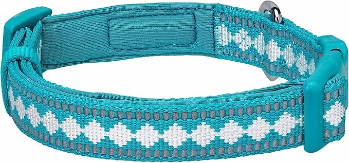 Blueberry Pet 3 Colors 3M Reflective Jacquard Neoprene Padded Adjustable Dog Collar, Peacock