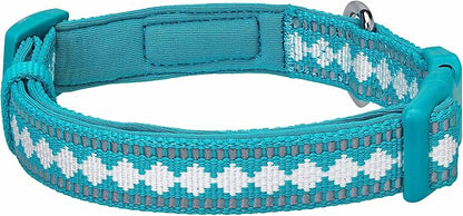Blueberry Pet 3 Colors 3M Reflective Jacquard Neoprene Padded Adjustable Dog Collar, Peacock