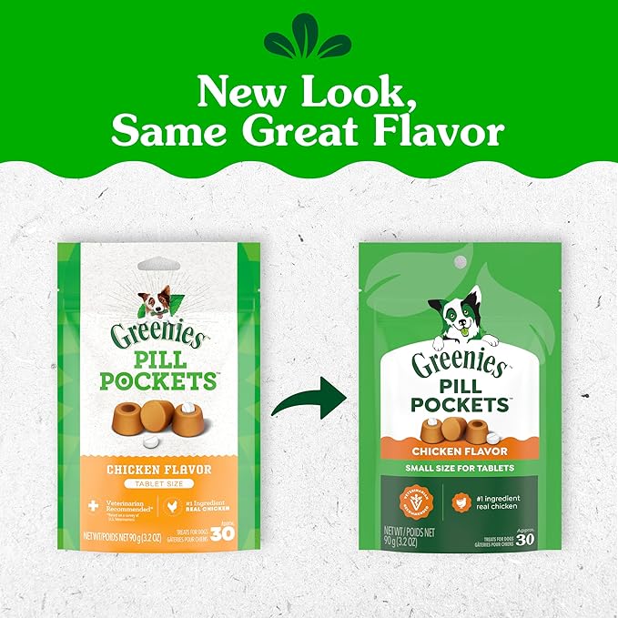 Greenies Pill Pockets for Dogs Small Size, Tablet Pill Treats for Dogs, Chicken Flavor, 3.2 oz. Pouch