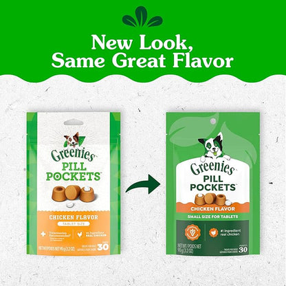 Greenies Pill Pockets for Dogs Small Size, Tablet Pill Treats for Dogs, Chicken Flavor, 3.2 oz. Pouch