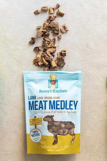 Lamb Meat Medley Freeze Dried Dog Treats USA Sourced and Small Batch Made - Human-Grade, All Natural Dog Treats Without Artificial Preservatives, Grain Free - 3 oz