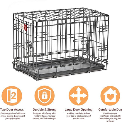 MidWest Homes for Pets 22-Inch LifeStages Crate for Extra-Small Breeds, Up to 15 lbs, Double Door Folding Dog Crate with Divider Panel, Leak-Proof Tray & Secure Latch, Heavy-Duty & Easy to Assemble