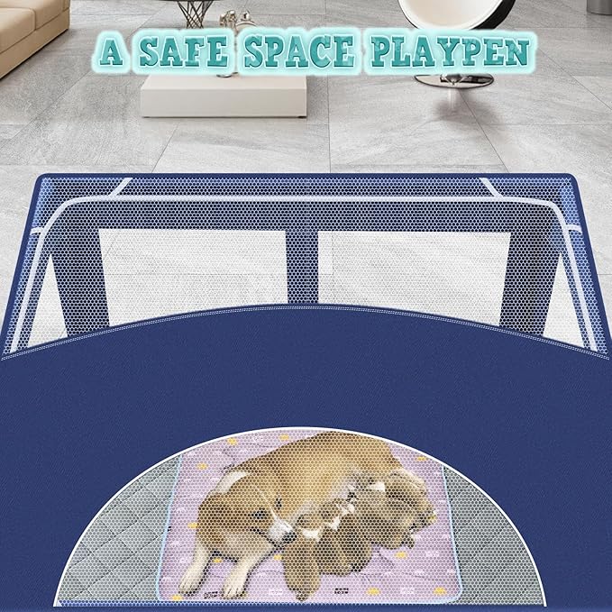 XVISHX 42x42 Inches Puppy Playpen with Cover&Dog Pads, Dog Playpen for Puppies or Small Dogs, Pet Playpen for Indoor & Outdoor, Sturdy Safety Dog Pen with Thickened Fabric