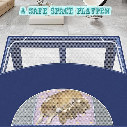XVISHX 42x42 Inches Puppy Playpen with Cover&Dog Pads, Dog Playpen for Puppies or Small Dogs, Pet Playpen for Indoor & Outdoor, Sturdy Safety Dog Pen with Thickened Fabric