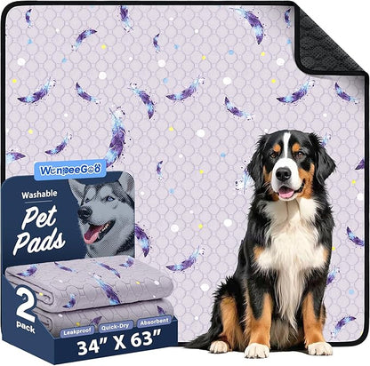 WanpeeGoo Washable Pee Pads for Dogs, 2 Pack Reusable Puppy Pads, Super Absorbent & Leakproof Dog Pads, Anti-Slip Dog Pee Pads for Puppy Training & Incontinence, Leaf Pattern 34"x63"