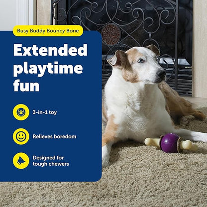 PetSafe Busy Buddy Bouncy Bone - 3-in-1 Adjustable Slow Feeder Toy with Refillable Treat Rings - Cleans Teeth & Gums, Cures Boredom & Slows Down Eating Habits - Medium - for Dogs 25-50 lb