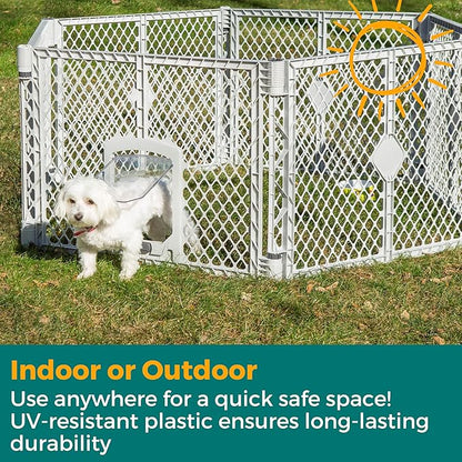 MyPet Petyard Passage: 5.5 Ft. Wide Customizable Folding Dog Playpen with Passage Flap-Door for Indoor/Outdoor. Made in USA. 6-Panel Puppy Playpen. Freestanding Play Pen Dog Gate 26" Tall, Light Gray