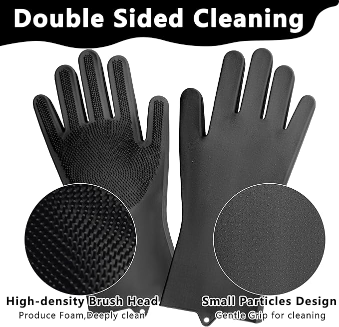 Pet Grooming Gloves—Heat Resistant Dog Washing Gloves with High-Density Teeth, Dog Bath Scrubber with Enhanced Five Finger Design, Silicone Gloves for Dogs and Cats Bathing, Massage (Dark)