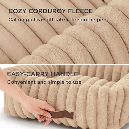 Bedsure ComfyFleece™ Cute Dog Beds Large Sized Dog - Washable Furry Pet Beds, Rectangle Orthopedic Corduroy Fleece Puppy Beds with Removable Zipper Cover, 36x27x8inches,Sandy Beige