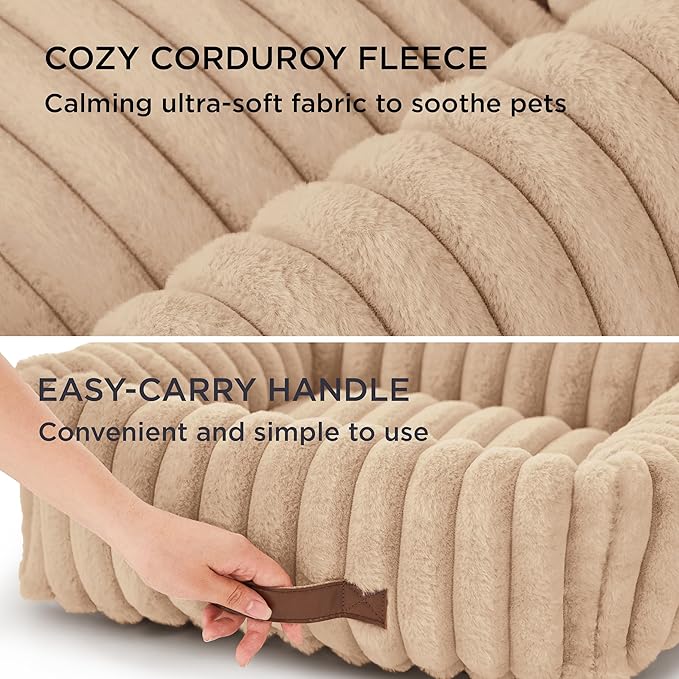 Bedsure ComfyFleece™ Washable Dog Bed for Medium Dogs - Cute Furry Puppy Beds, Rectangle Orthopedic Corduroy Fleece Pet Beds with Removable Zipper Cover, 43x30x8inches, Sandy Beige