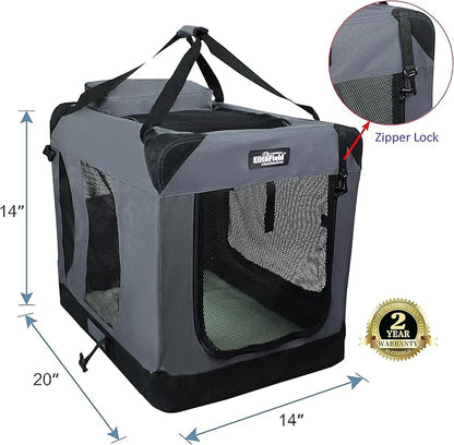 EliteField 3-Door Folding Soft Dog Crate with Carrying Bag and Fleece Bed (2 Year Warranty), Indoor & Outdoor Pet Home (20" L x 14" W x 14" H, Gray)
