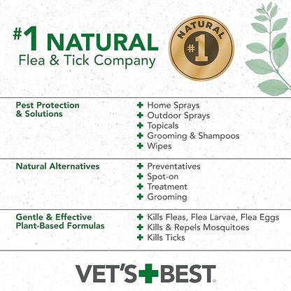 Vet’s Best Natural Flea and Tick Spray Shampoo for Dogs – Natural Plant-Based Formula with Certified Essential Oils – Anti-Flea and Tick Treatment with Itch Relief – Safe Pest Control – 16 oz Bottle