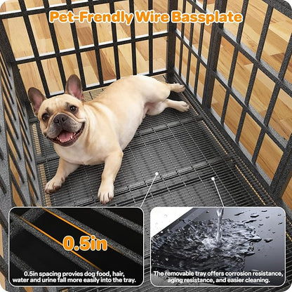 Hiwokk 38 Inch Heavy Duty Dog Crate, Indestructible Escape-Proof Dog Kennel for High Anxiety Large Dogs, Strong Metal Pet Cage with Double Doors, Lockable Wheels & Removable Tray, XL XXL XXXL