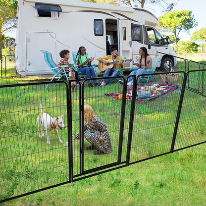 Kfvigoho Dog Playpen Outdoor Extra Wide 8 Piece Panels Heavy Duty Dog Fence 47" Height Anti-Rust with Doors Portable for RV Camping Yard, Total 21FT, 35 Sq.ft, Snowy Black