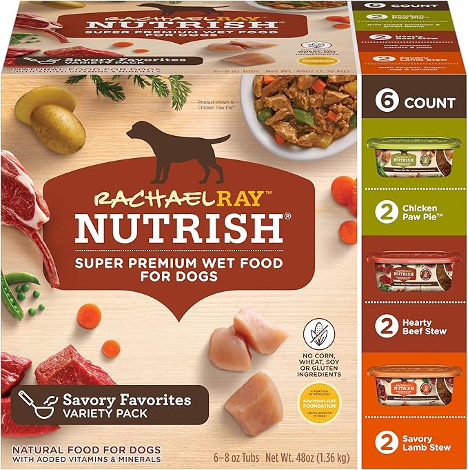 Nutrish Rachael Ray Premium Natural Wet Dog Food, Savory Favorites Variety Pack, 8 Ounce Tub (Pack of 6)